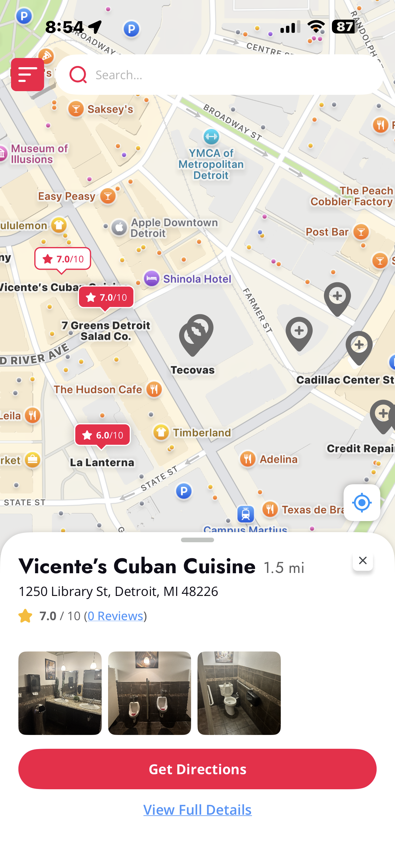 Shooki map showing rated bathrooms nearby